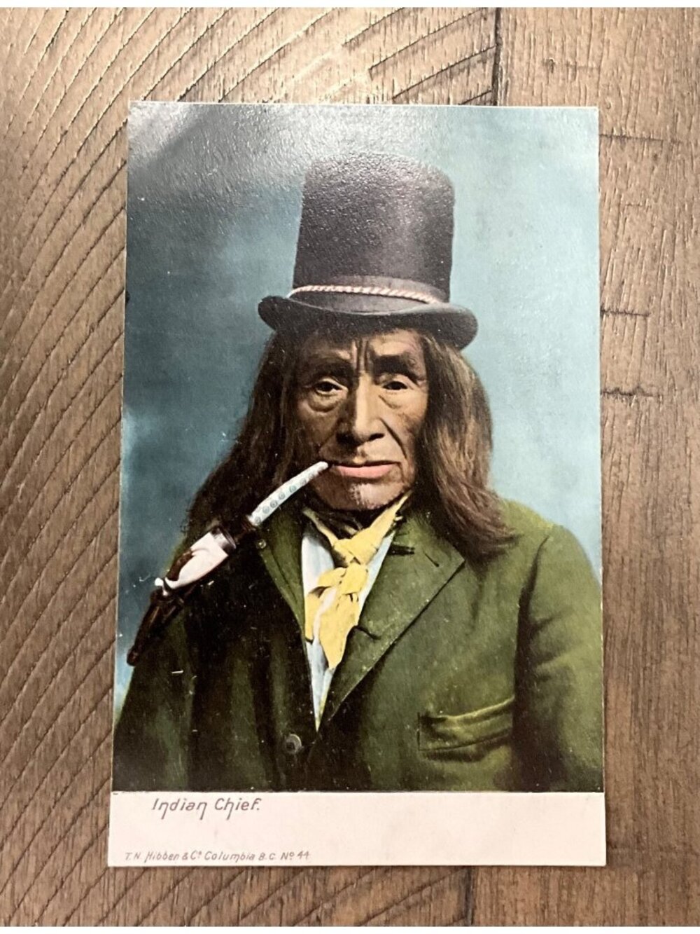 Indian Chief Postcard Chief Emmitt Liquitum  Hat Smoking  Fraser Canyon Yale BC